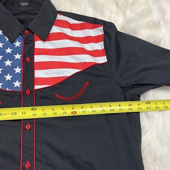 Coofandy Mens Button Front Shirt Western American Flag Long Sleeve Collar Large - Picture 10 of 10